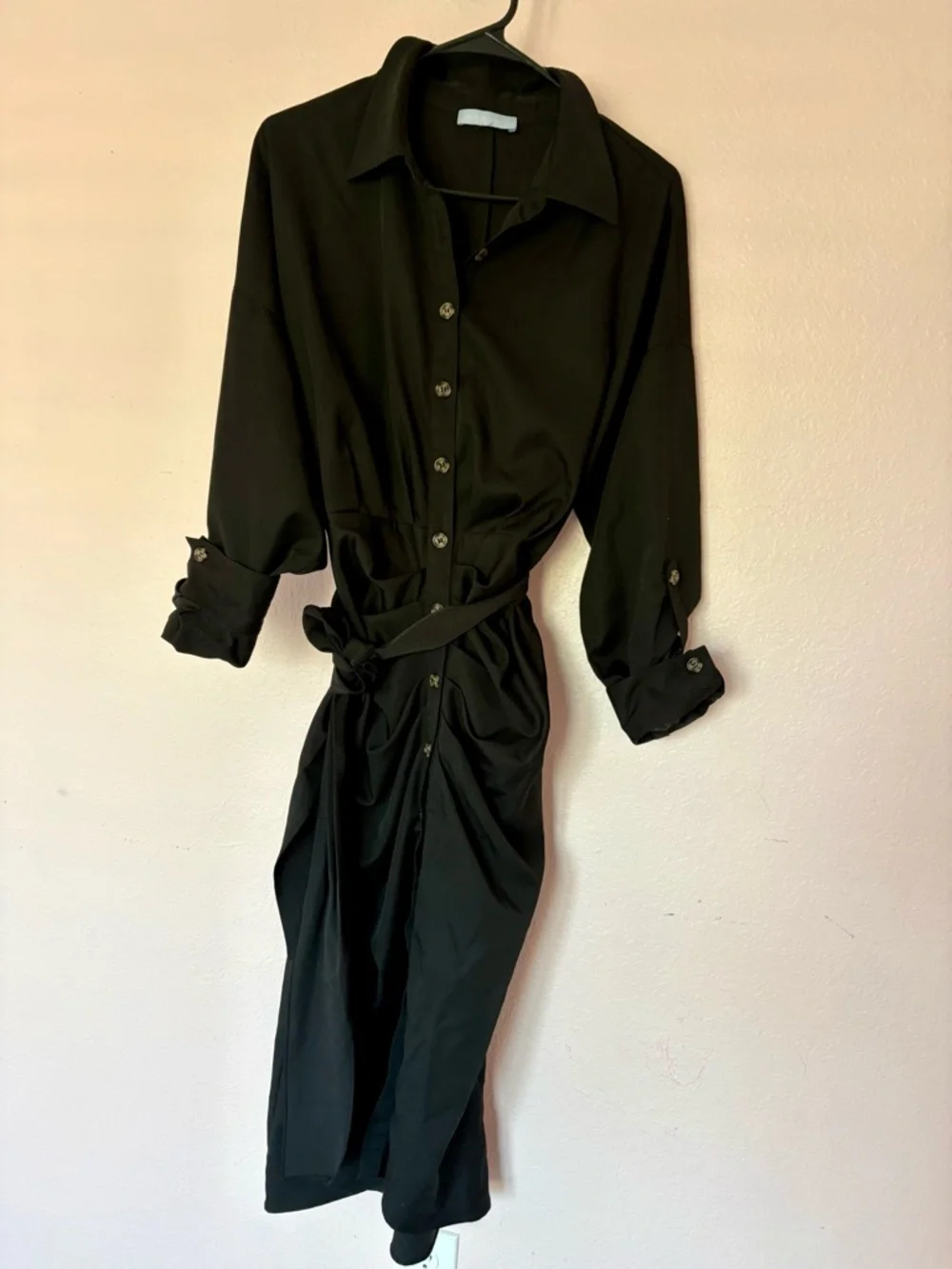 Antonio Melani Black Button-Front Shirt Dress with Waist Tie - Picture 3 of 6